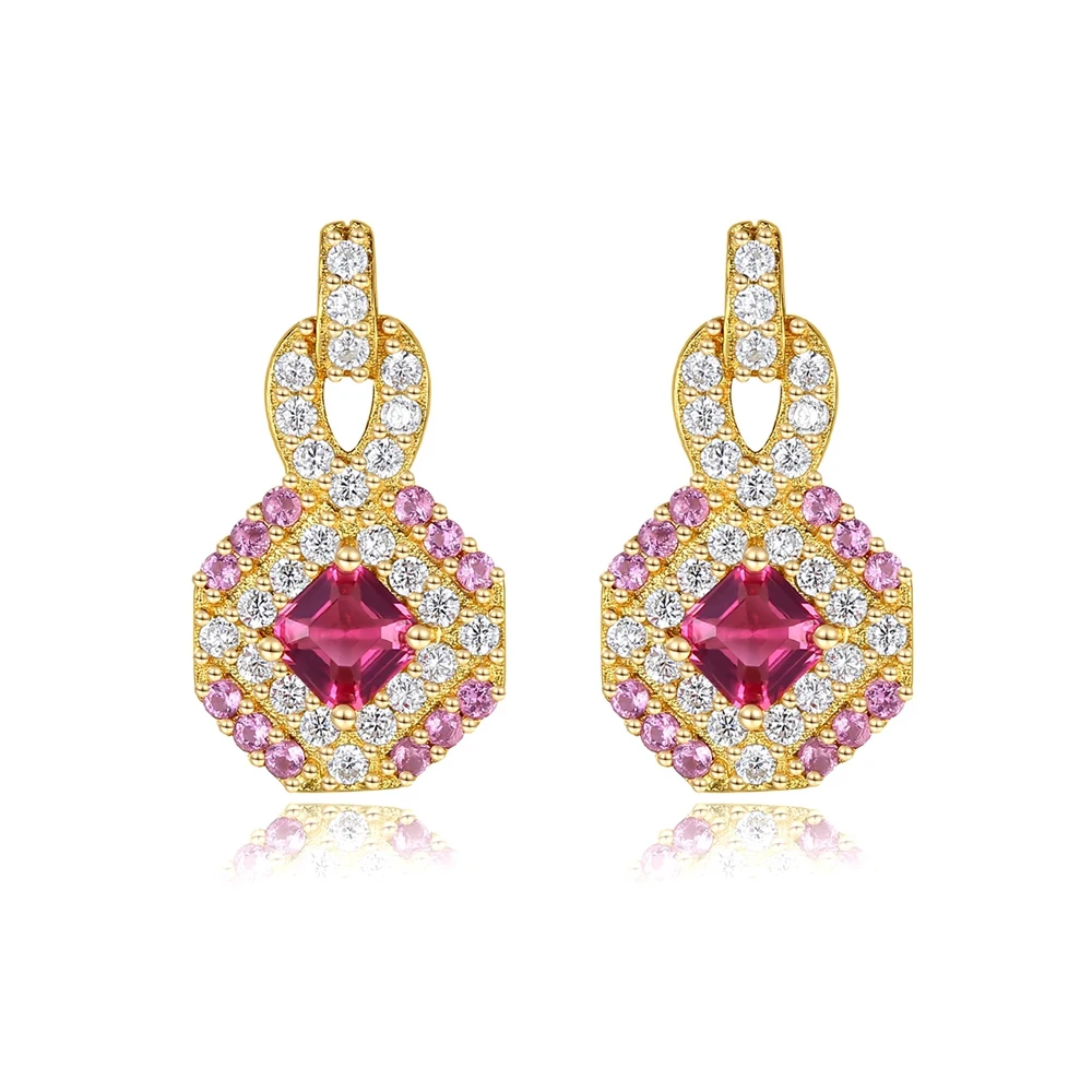 

Vintage 925 Sterling Silver Luxury Red Zircon Stud Earrings for Women Gold Color Earrings Fine Jewelry