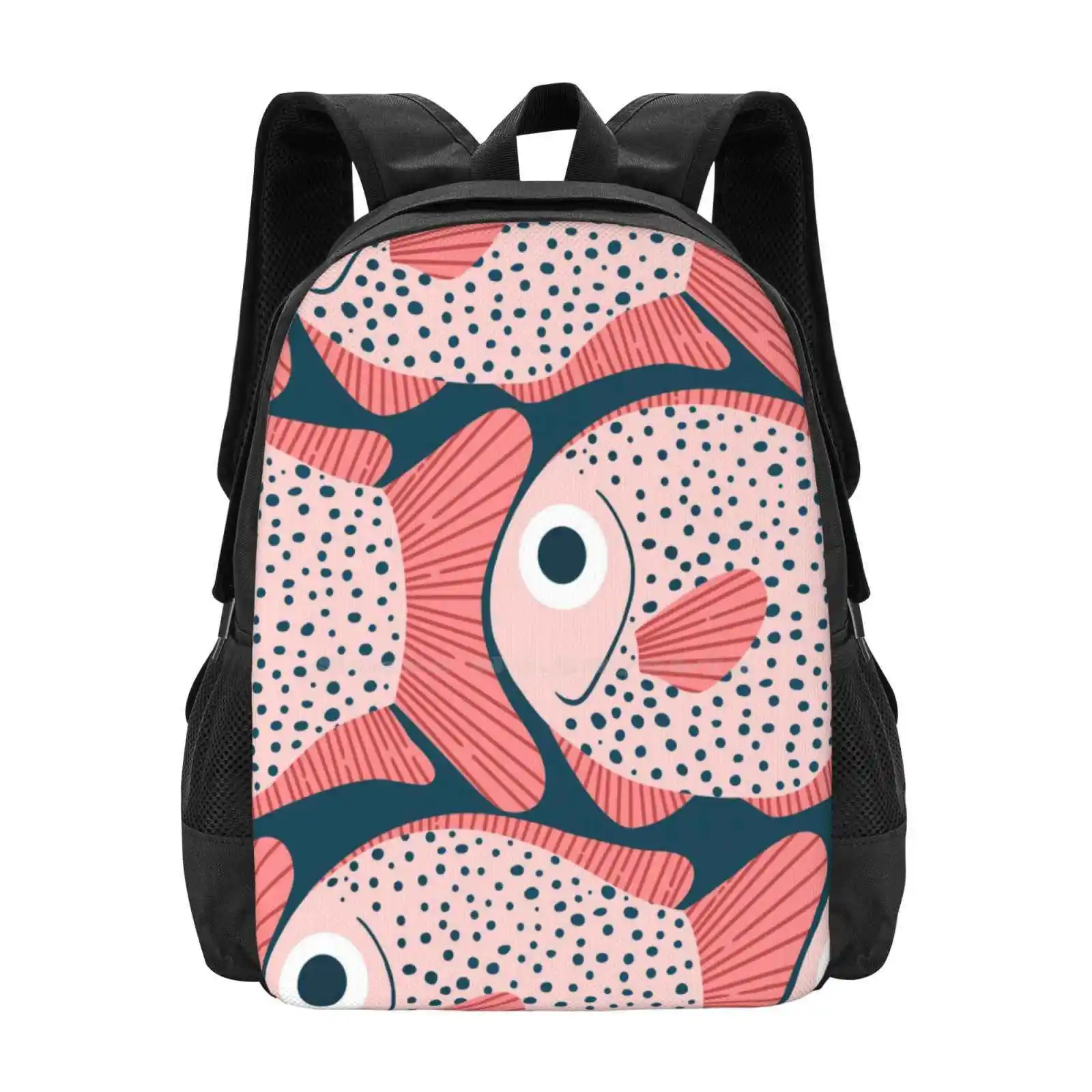 

Fish Pattern Hot Sale Schoolbag Backpack Fashion Bags Cute Cartoon Japanese Kite Abstract Pattern Hand Drawn Pink Navy Blue