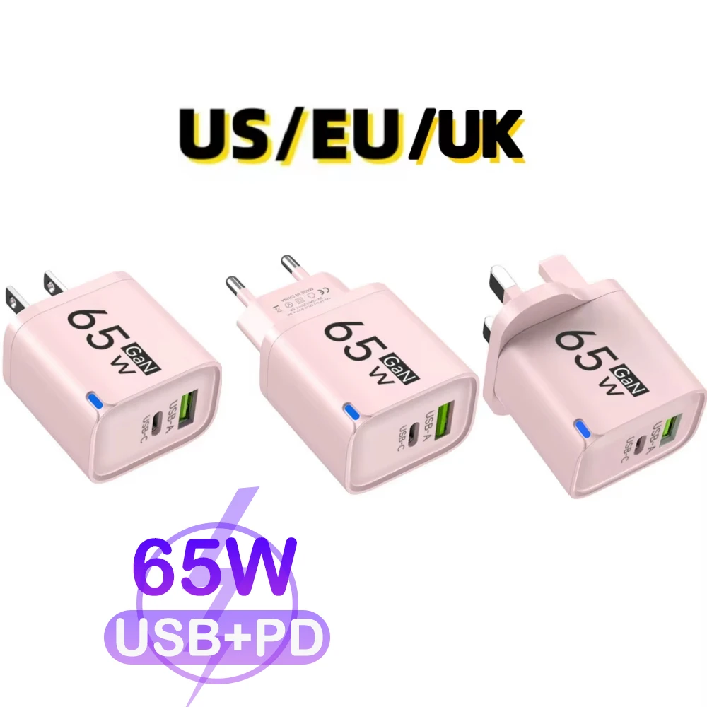 GaN 65W Chargers USB C Charger Quick Charge 3.0 Type C Charger Fast Charging For iPhone 15 16 Pro Max Samsung S24 Xiaomi 14 15