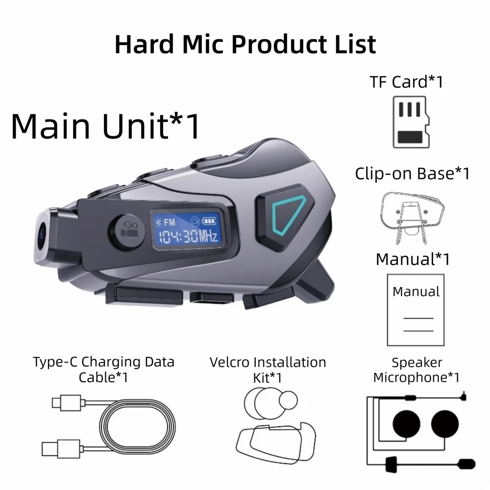 

Waterproof IPX8 Helmet Bluetooth Headset DVR Record HiFi Sound Motorcycle Bluetooth Headset Noise Cancellation Helmet Headset