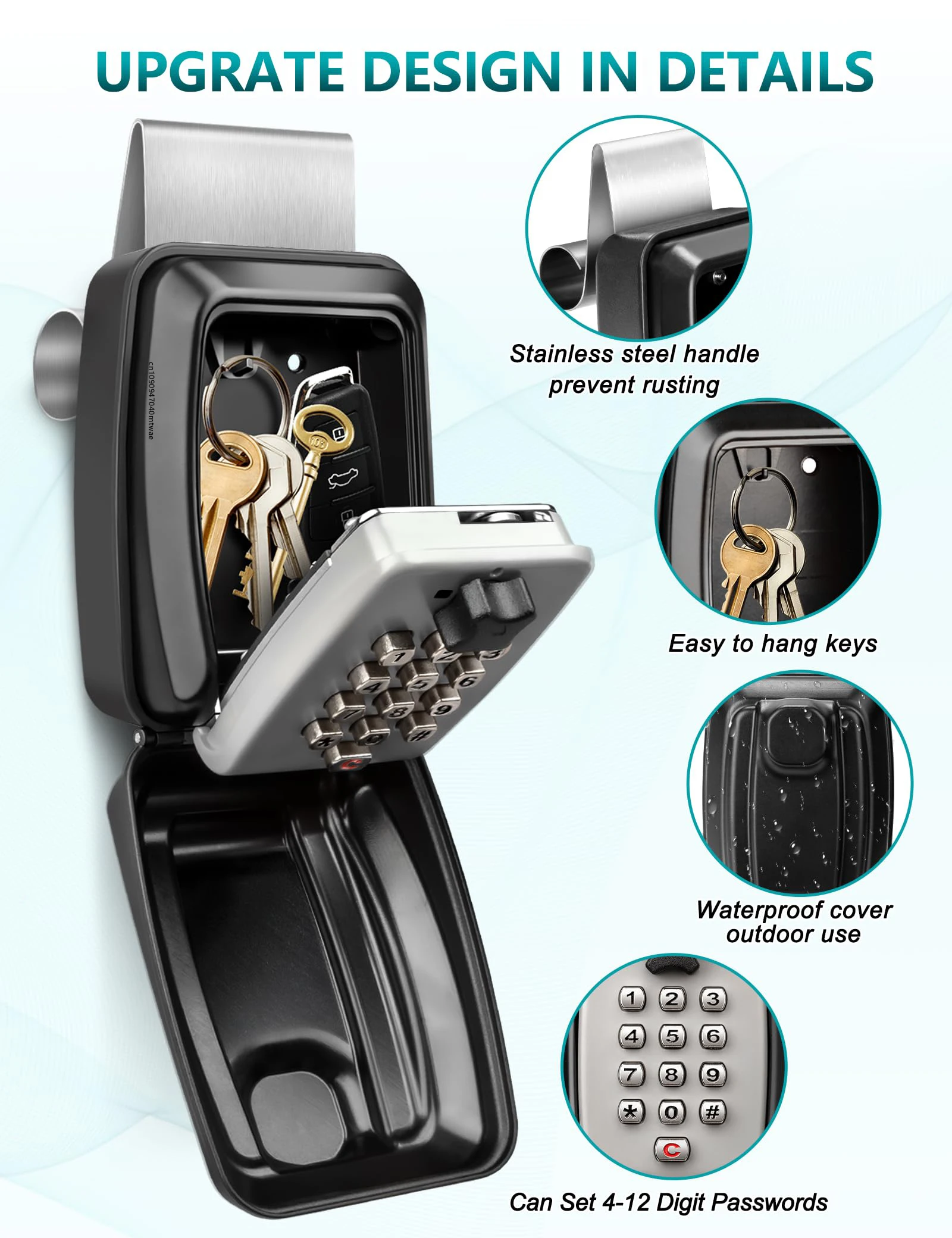 Car Window Lock Box Portable Car Key Lock Box Punch Button Combination Key Safe Box Sturdy Waterproof Large Capacity Security