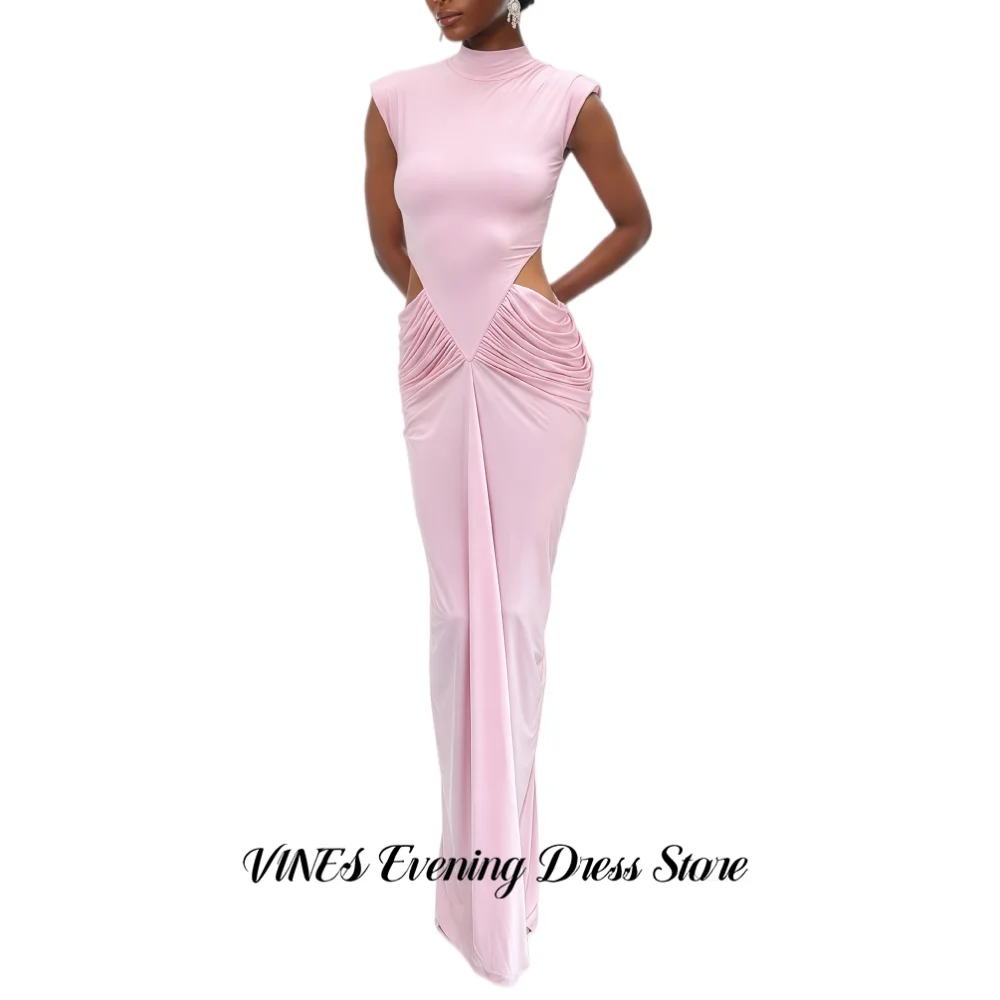 

VINES Blush Pink Prom Dress High Neck Evening Dress with Bodycon Silhouette Ruched Waist Mermaid Cocktail Party Gown Customized