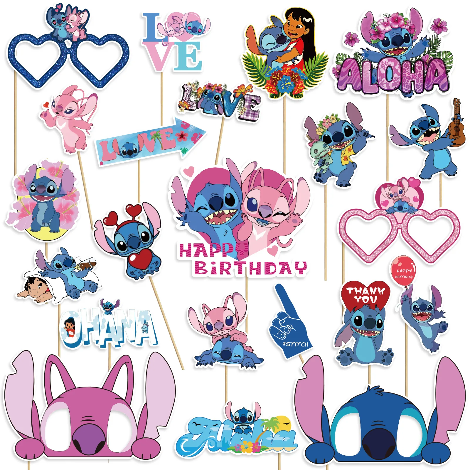 Stitch Photo Props Cake Plug-in Ornaments Cute Cartoon Eye Patch Party Decoration Baby Shower Supplies Kids Gifts Toys