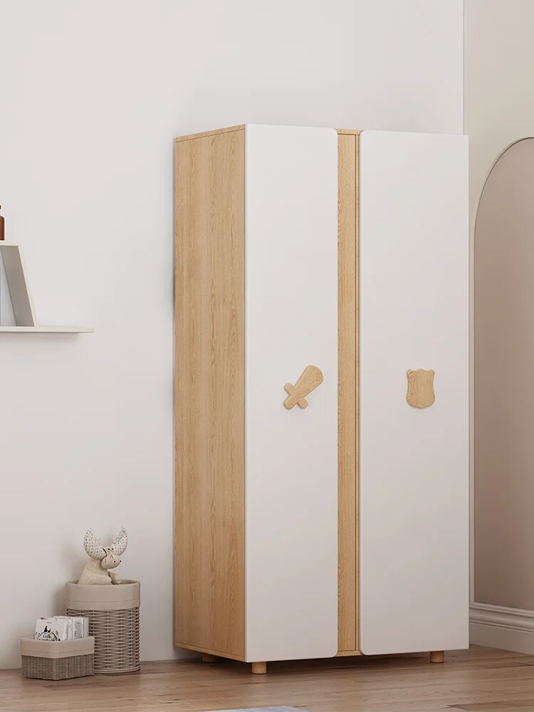 Solid wood double door wardrobe, children's room cabinet, minimalist wardrobe storage cabinet