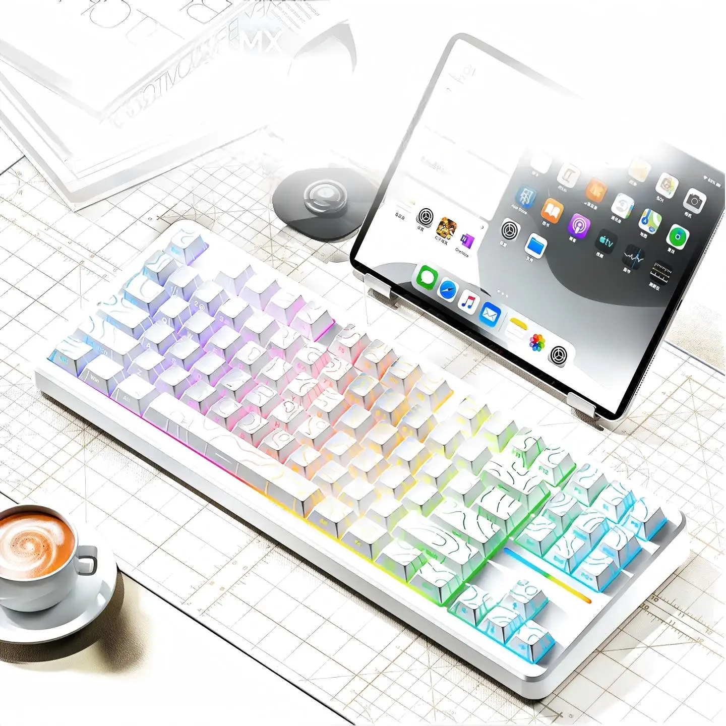 

EWEADN X87 Wireless Mechanical Keyboard RGB 3-Mode Wireless E-Sports Office Keyboard12000 mAh Battery for Silent Office Gaming
