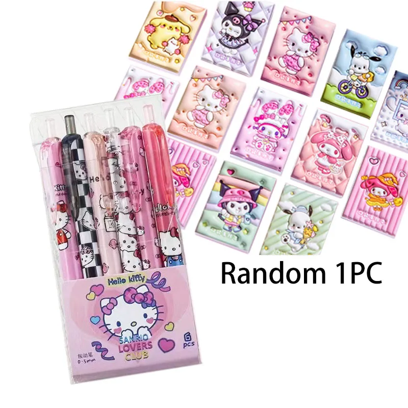 

7PCS Kuromi Hello Kitty My Melody Cartoon 0.5mm Gel Pen Small Notebook Expansion Wind Pocket Notepad Mini Notebook Hand Ledger