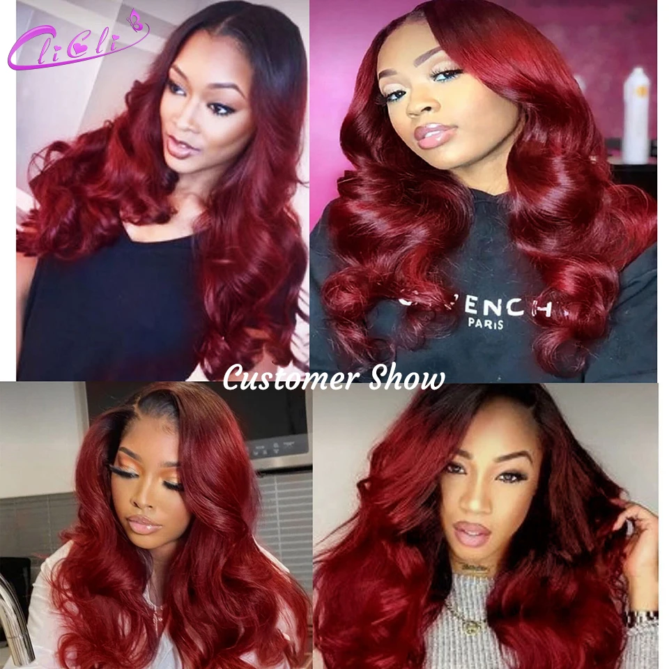 1B Burgundy Bundles With Closure Ombre Colored Red 2/3/4 Bundles With Closure Raw Indian Body Wave Human Hair Extensions Bundles images - 6