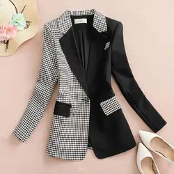 Fashion Lapel Button Spliced Houndstooth Blazer Women's Clothing 2023 Autumn Winter Loose Korean Tops Asymmetrical Blazers