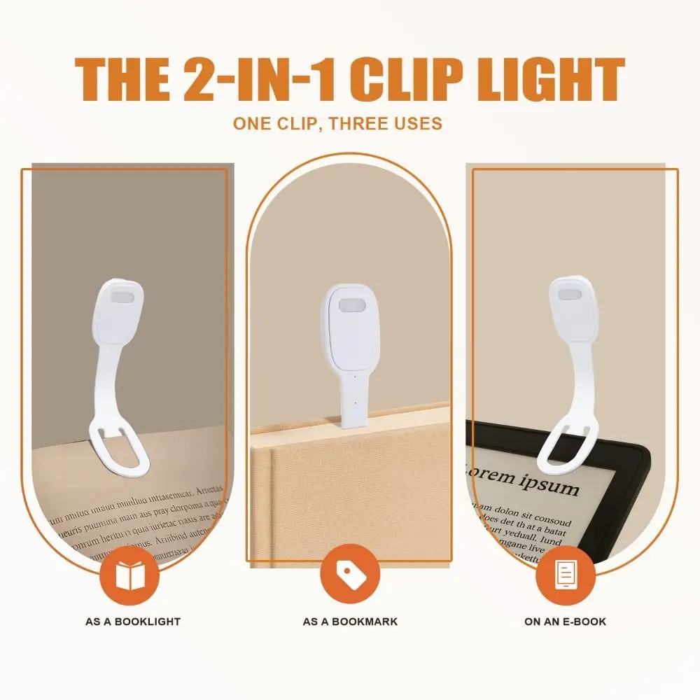 2-in-1 Clip-On Book Light with Dimmable Brightness Ultra-thin Mini Book Light Rechargeable Eye-Caring LED Reading Light Travel