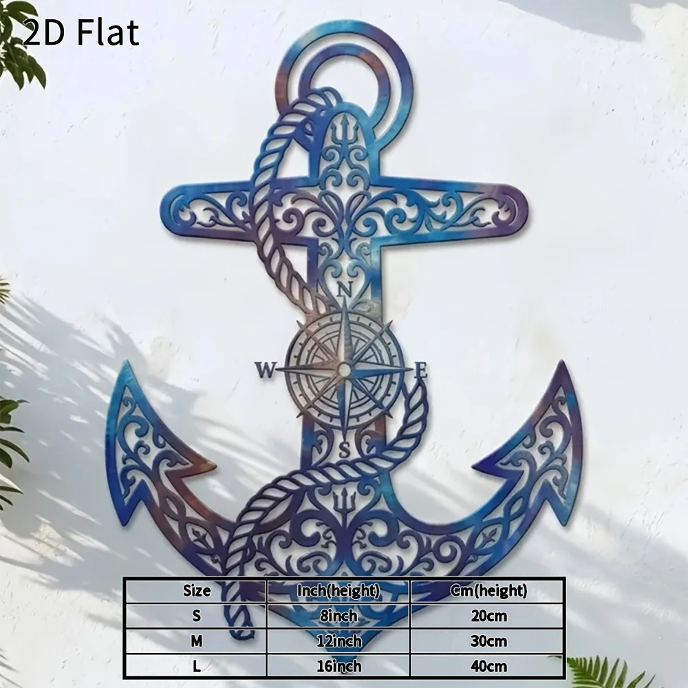 CIFBUY Metal Ship Anchor Wall Art Iron Nautical Compass Magnet Holder Plaque Vintage Indoor Outdoor Home Garden Living Room Deco