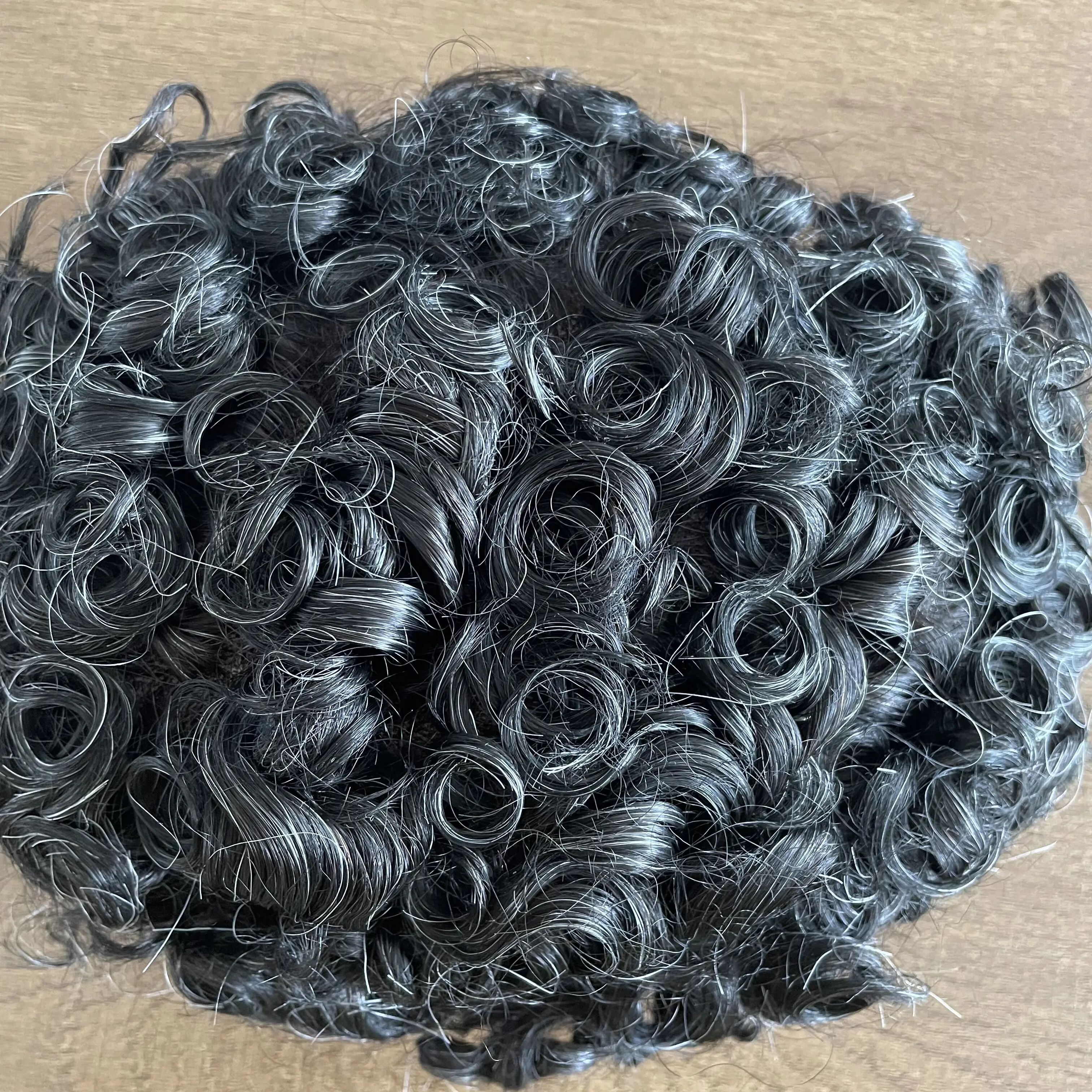 بني فاتح شقراء 24 مللي متر مجعد Q6 عقدة غير مرئية خط شعري طبيعي الدانتيل و بولي PU العادم الرجال الشعر المستعار 1B65 1B80 شعر بشري رمادي اصطناعي #6