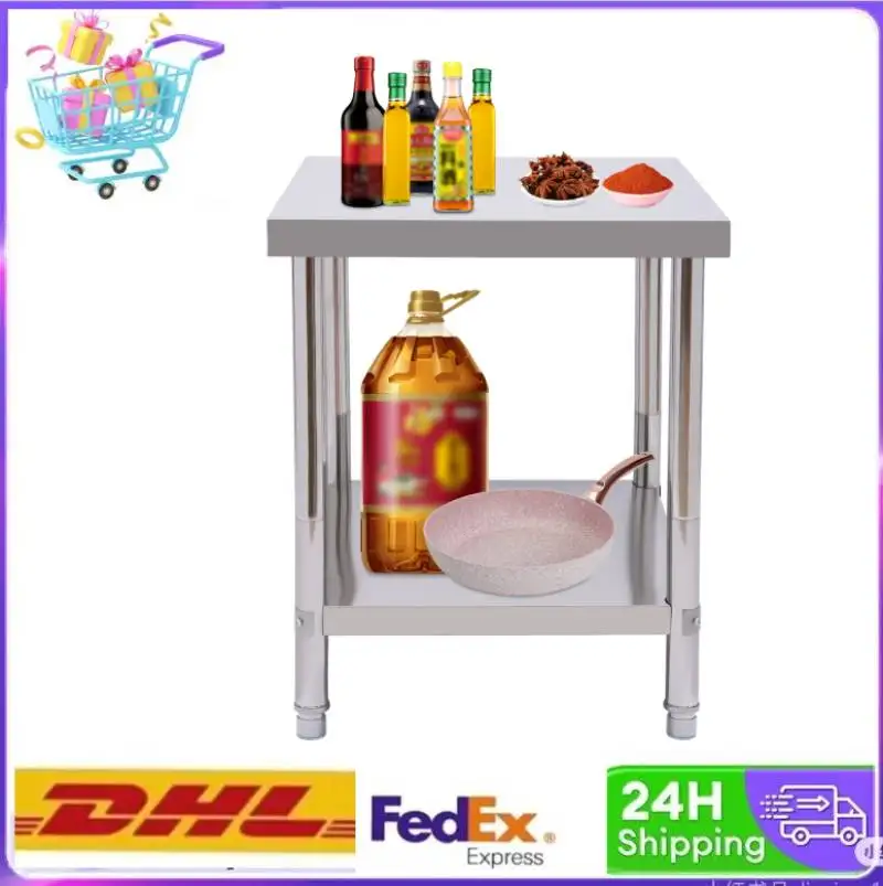 2단 스테인리스 스틸 준비 및 작업 테이블 24*18인치, 상업용 식품 준비 작업대 (하단 선반 포함) 레스토랑 가정 호텔용