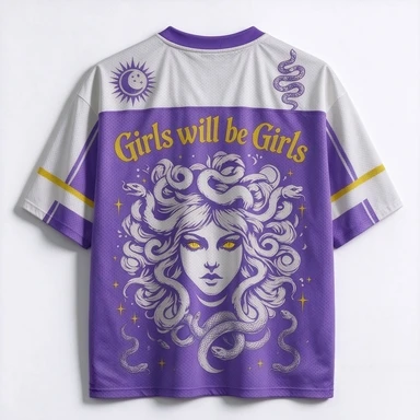 Medusa Gothic V-neck Girl's Natural Slogan Snake Hair Sun and Moon Print Short Sleeved Street Style Casual Sports T-shirt