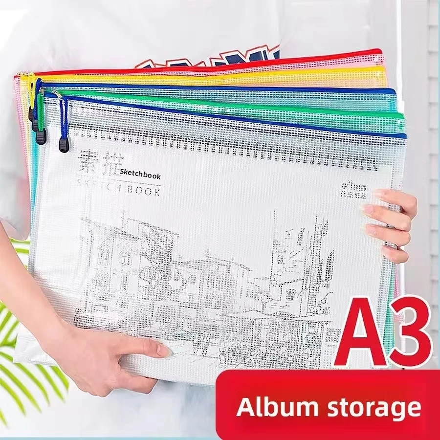 

5pcs Mesh Zipper Pouch Document Bag Waterproof Zip File Folders A3 School Office Supplies Pencil Case Storage Bags