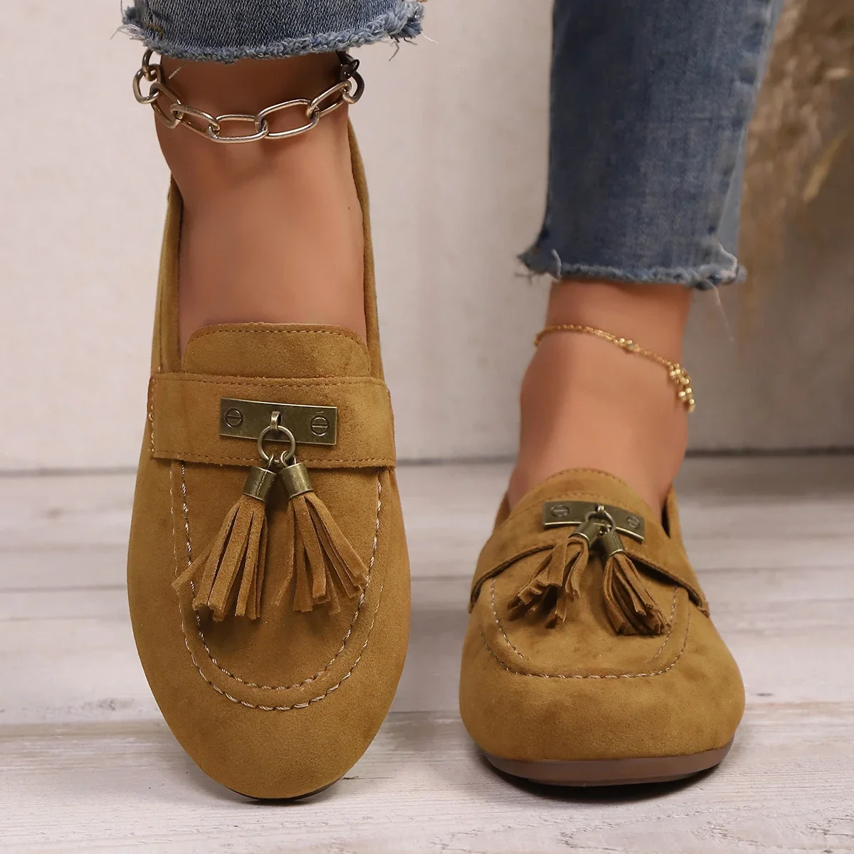 Modieuze nieuwe comfortabele damesschoenen lente en herfst elegante effen kleur ronde kop ondiepe mond platte platte casual schoenen