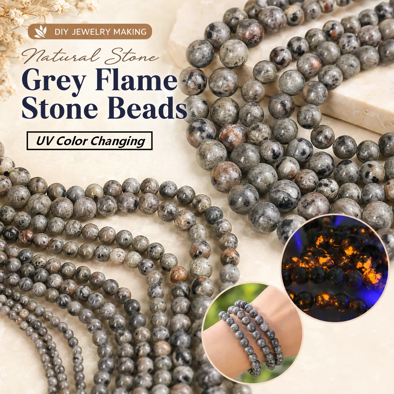 4-10mm 88-36pcs Natural Stone Gray Flamed Stone Handmade DIY Jewelry Beads Loose Bead Bracelets Necklaces and Accessories