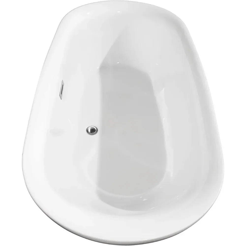 

65" Spa-Style Freestanding Bathtub in Pure White, Polished Chrome Drain & Overflow for Elegant Bathroom