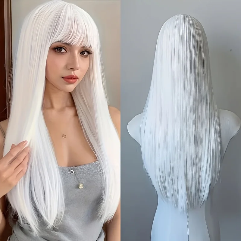 straight bangs long wig, women's costume wig, heat-resistant, anime style, eccentric costumes, suitable for anime role-playing