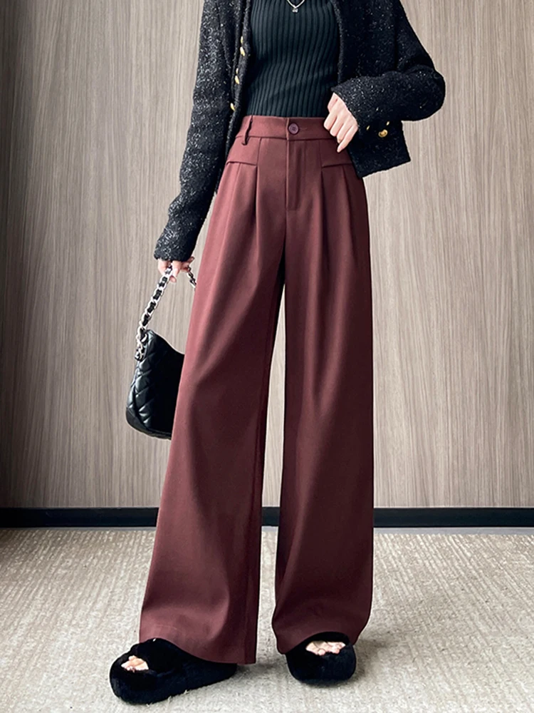 

Женские шерстяные брюки с высокой талией и широкими штанинами, зима 2026, новые, свободные, струящиеся, универсальные, повседневные, для похудения