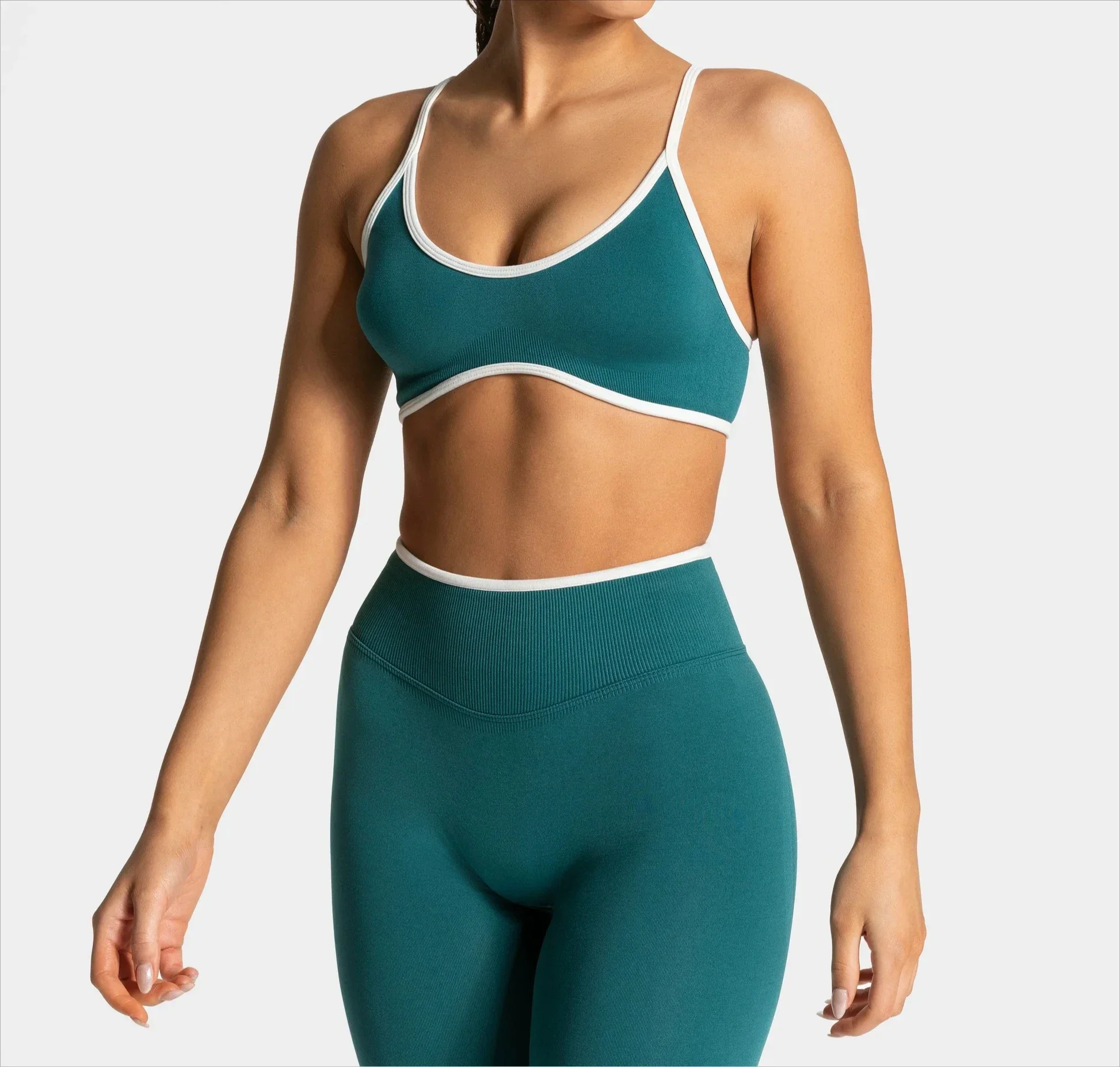 Damen Sommer Nahtlose Einfarbige Yoga-Tops Sexy Rückenfreier Strick-Träger-BH mit Brustpolster Modischer Atmungsaktiver BH – Detail 14