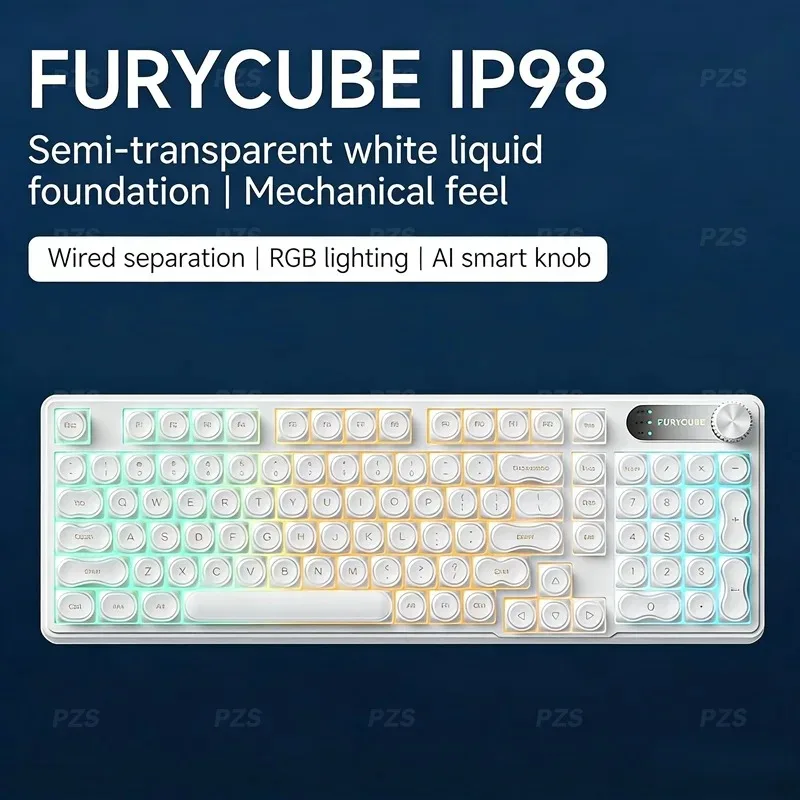 FURYCUBE IP98 Wired Keyboard RGB Translucent PBT Keycaps 98 Layout Intelligent Knob Gaming Office Keyboard for Desktop Laptop