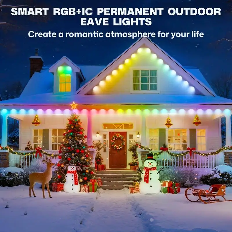 Permanent Outdoor Lights 100ft/30M with 60 LEDs RGBIC Smart Eaves Light IP67 Waterproof for house Christmas Decorations