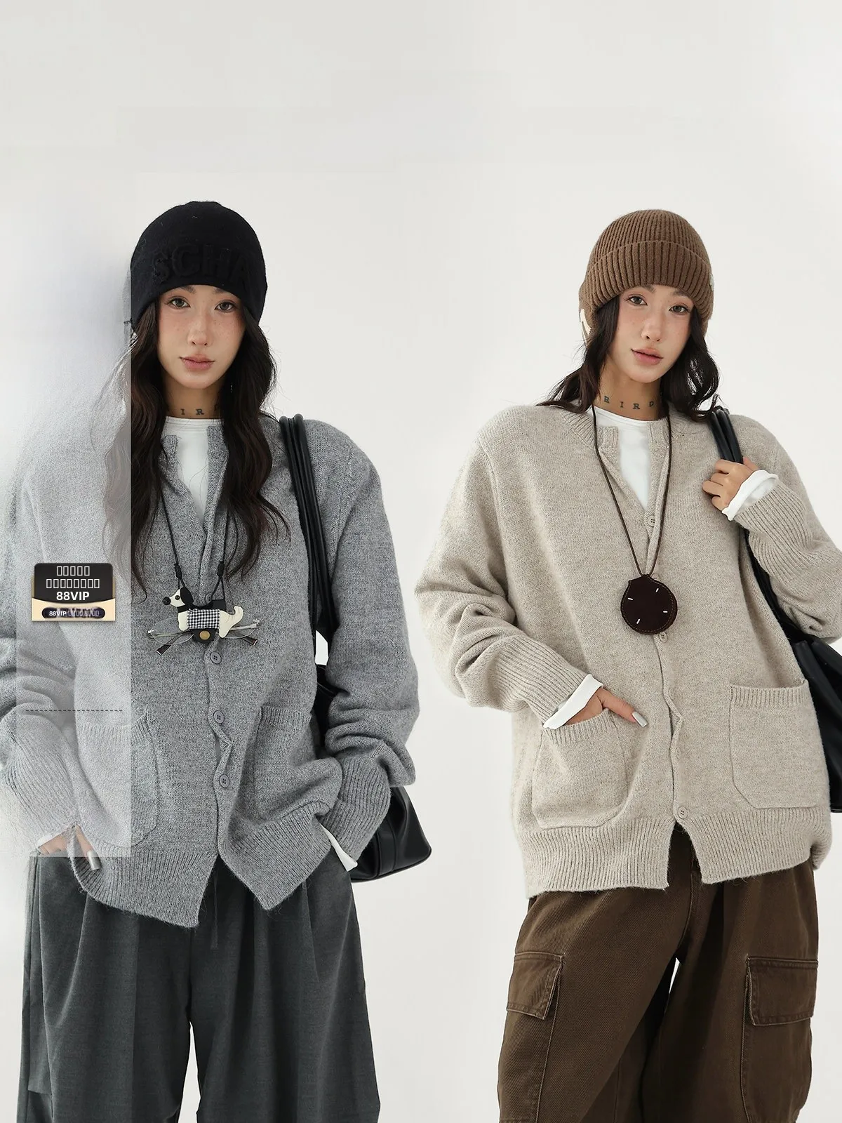 

AceStudios Шерстяной вязаный открытый кардиган, простой свободный свитер, верхняя одежда, женский круглый Ne для поездок на работу, полиэстер...