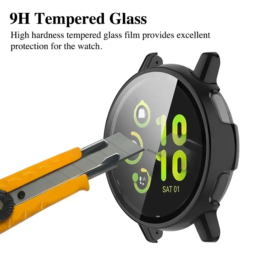 حافظة جديدة من الزجاج المقسى + PC لهاتف Garmin Vivoactive 5 مضادة للخدش واقي للشاشة غطاء حماية لـ Garmin Active 5 Shell