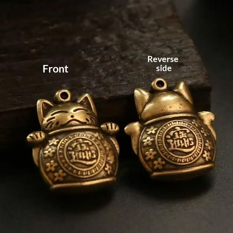 Vintage-Anhänger Glücksbringer-Katze Auto-Schlüsselanhänger Fünf-Kaiser-Geldglocke Feng Shui-Münzen Rote Schnur-Knoten Schlüsselring – Detail 3