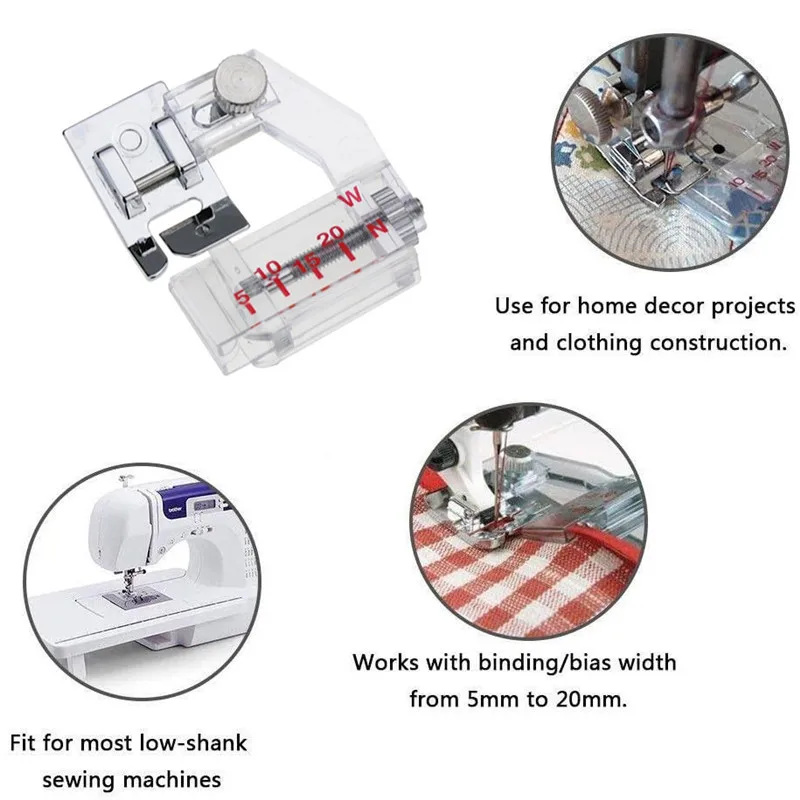 Bias Tape Binding Presser Foot Snap On Hemming Presser Foot Width-Adjustable For Household Sewing Machine Accessories Domestic