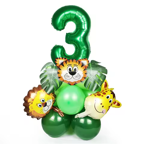 21pcs Jungle Safari Animal Birthday Green Number Balloons Set Wild One Kids 1 2 3 Years Happy Birthday Party Decorations Globos