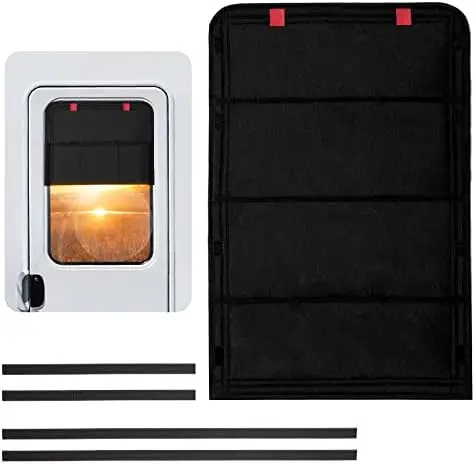 

RV Door Window Shade - Foldable Blackout Cover with Hook & Loop, UV Protection & Waterproof Oxford Fabric