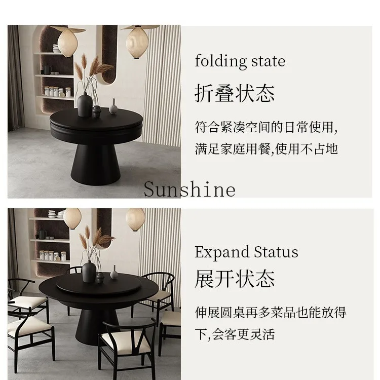 Nordic solid wood household small apartment folding rock slab dining table multi-function rotating and retractable