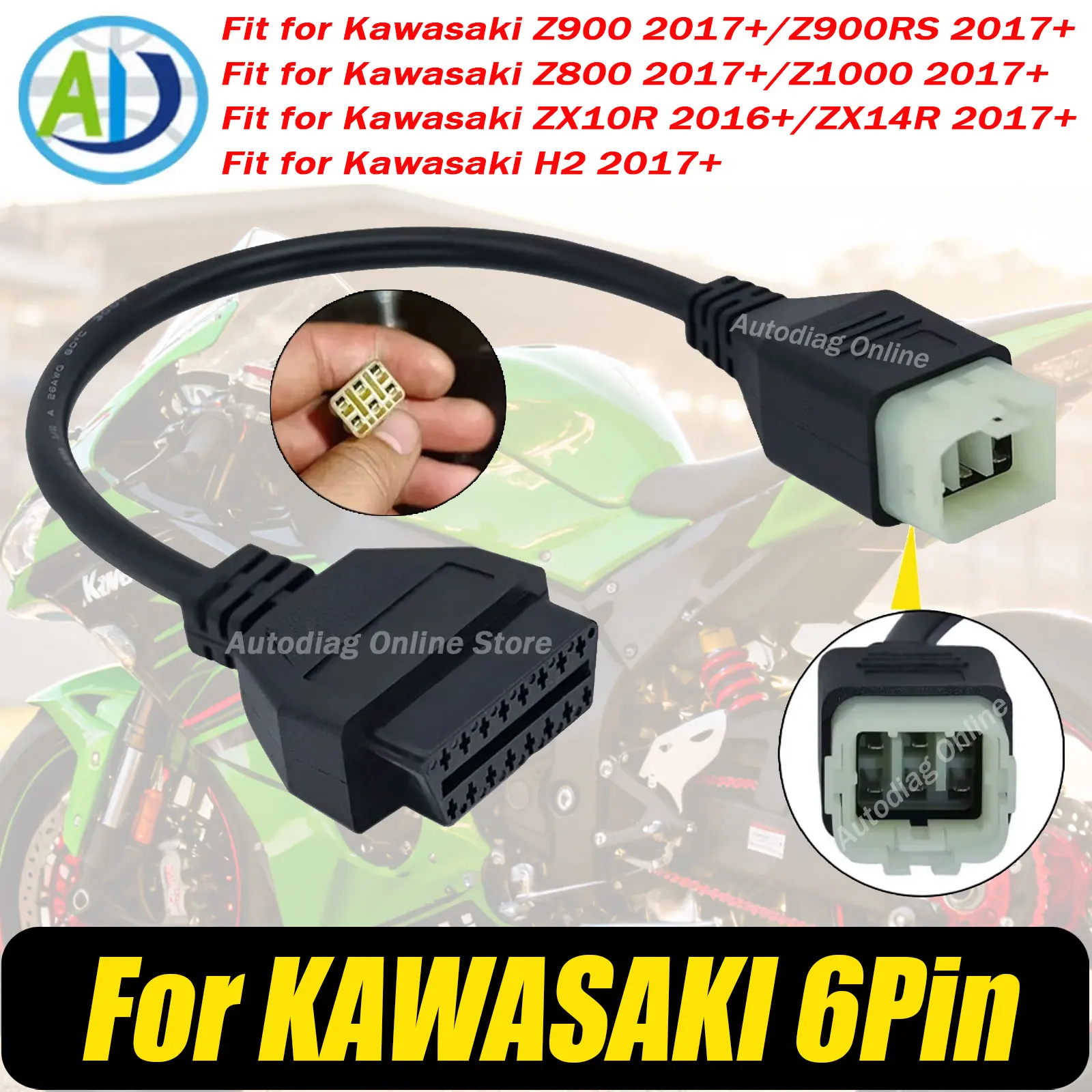 

Для Kawasaki 6-контактный на 16-контактный разъем адаптера OBDII для Z900RS/Z800/Z900/Z1000/ZX10R/ZX14R/H2 мотоциклетный диагностический кабель OBD2
