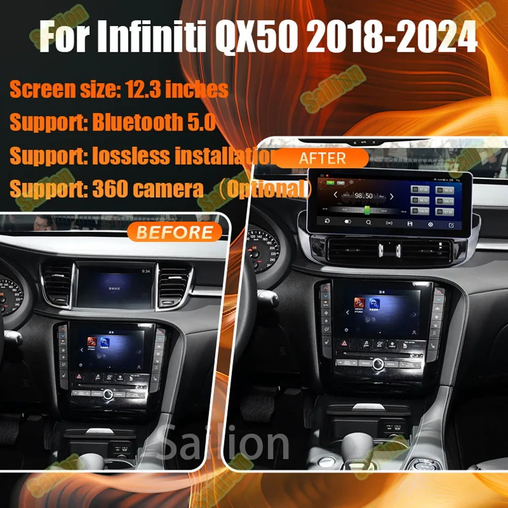 For Infiniti QX50 2018-2024 Car Intelligent Systems Android15 Carplay Display Multimedia Video Player Touchscreen GPS Navigation