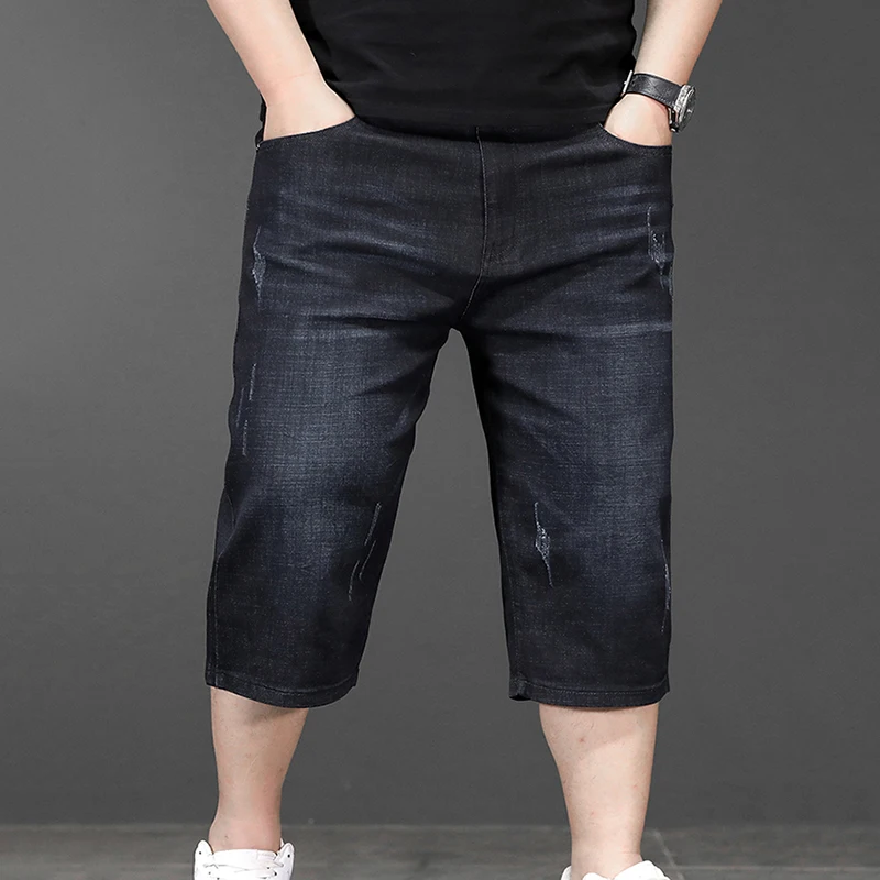 Summer New Product Added Enlarged Size Denim Short Cropped Pants Men\'s Denim Short Pants Trendy Cropped Jeans Dropship New