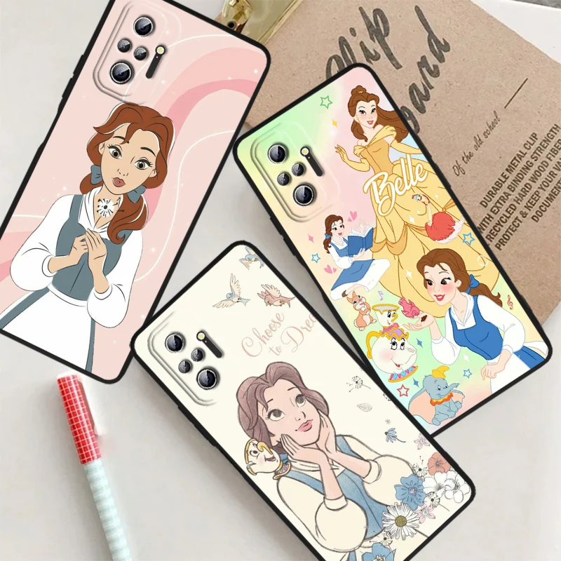 Princess Belle Disney Cartoon For Xiaomi Redmi Note 13 12R 12 12S Turbo 11 11T 11S 10 10S Pro Plus 5G Black Soft Phone Case