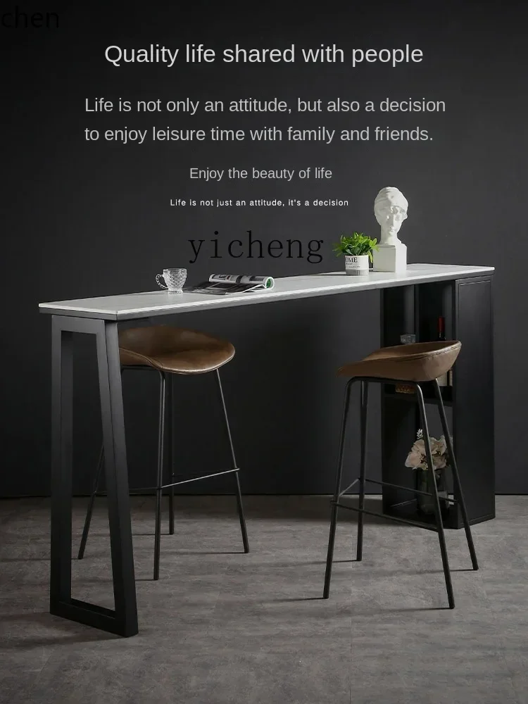 HXL لوحة حجرية منصة مشروبات نافذة المنزل شرفة شريط صغير طاولة عالية الساق طاولة رخامية عائلية #5