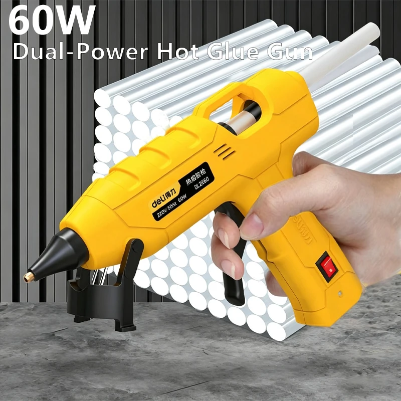 60W Hot Glue Gun Electric Copper Nozzle Anti-Drip Valve Precision Flow for Crafts Repair Model Making EU US UK Plug Adapter Incl