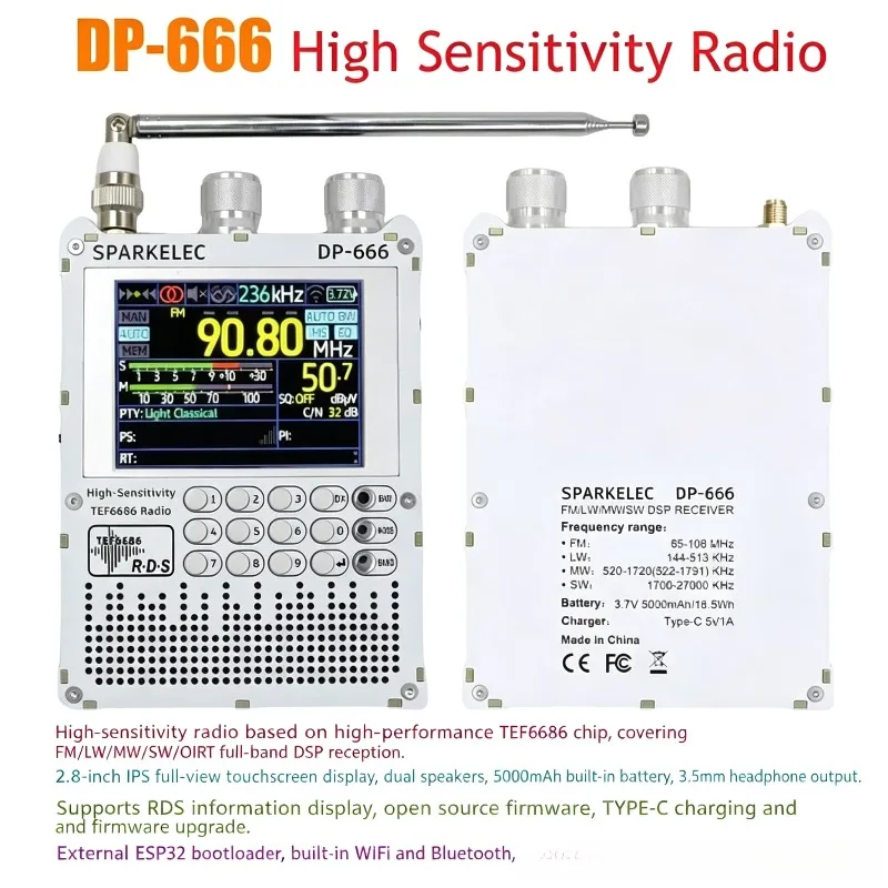 DP-666 Touchscreen Full-Band FM High Sensitivity AM Shortwave TEF6686 Radio
