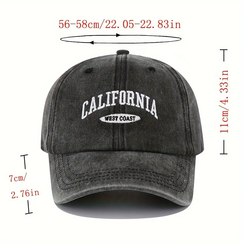 1PC Embroidered Baseball Cap On The West Coast Of California Vintage Style Pointed Hat Lightweight Hat Sun Resistant Sport Hat