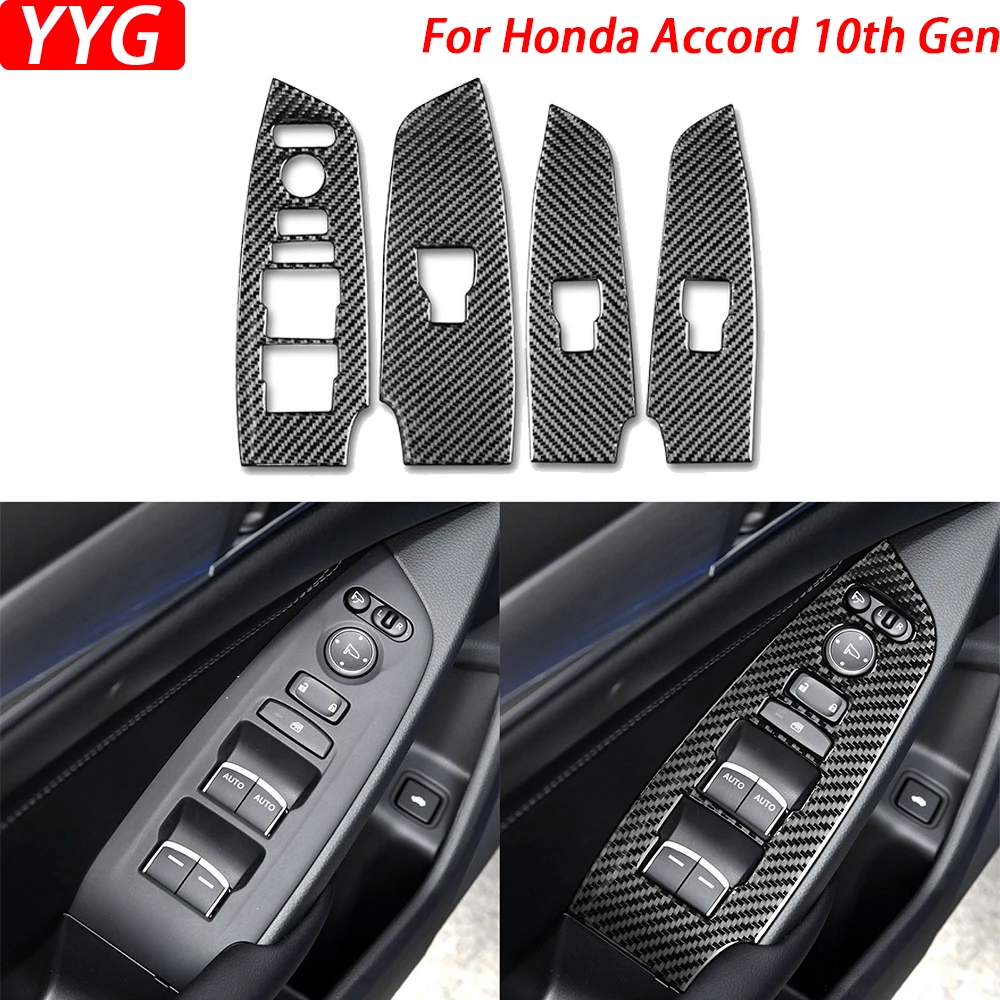 Für Honda Accord 10th Gen 2016-2022 Carbon Fiber Fenster Hebe Bedienfeld Abdeckung Dekoration Auto Innen Zubehör Aufkleber