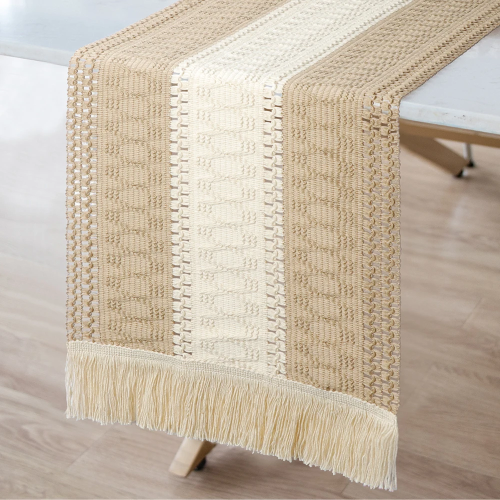 OurWarm 72inch Linen Table Runner with Tassels Nordic Woven Luxury Cotton Home TV Cabinet Dining Table Party Wedding Decoration