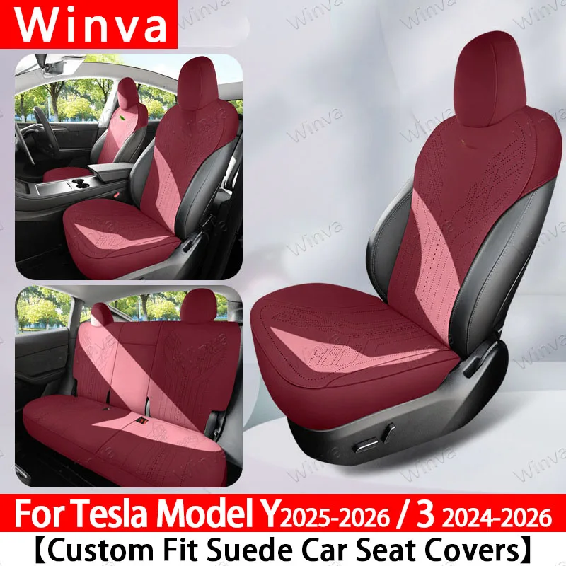 For Tesla Model Y 2025-2026&Model 3 2024-2026 Full Set Seat Covers Suede Breathable Car Seat Cover Cushion Protector Replacement