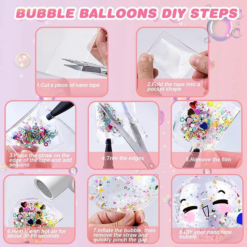 HOT-DIY Blow Bubble Nano Tape Double Sided Tape Nano Tape Sticky Ball Tape Crafts Tape Decompression Toys Kids 1 Roll