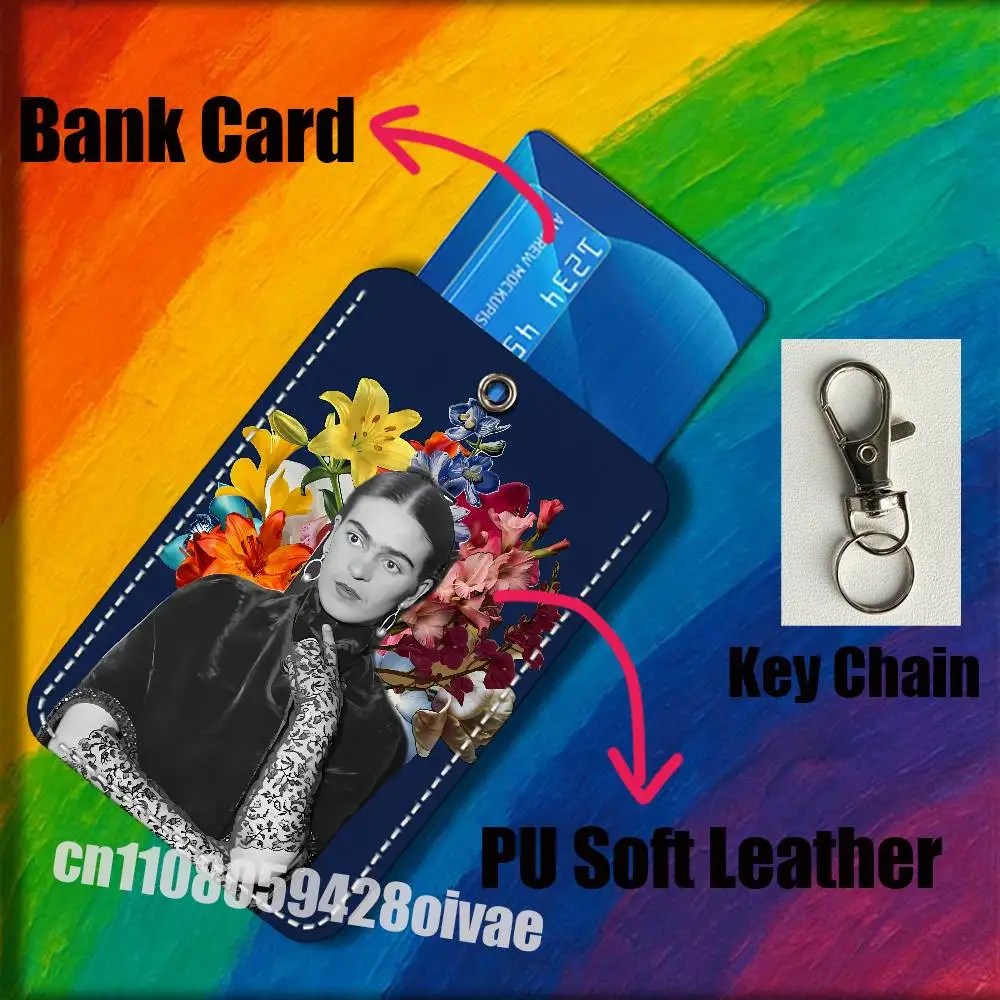 Fashion F-FridaS-S K-Kahlo For ID Clips Credit Bank Campus Card Holder Cover Decoration PU Leather Keychain