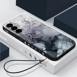 Marble Hand Lanyard Case For Samsung Galaxy S26 S25 S24 Ultra S23 FE A57 A56 A17 A36 A55 A16 A15 5G Soft Silicone Phone Cover