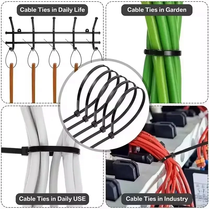 100/2000Pcs Self-locking Nylon Cable Ties Adjustable Zip Ties Reusable Fastening Rings Industrial Fixing Ties for Home Offices