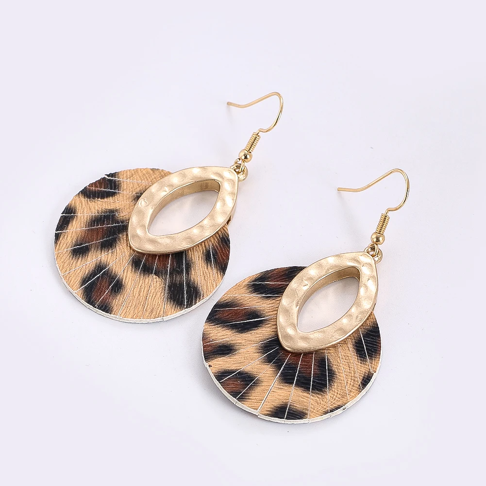 Fashion Leopard Leather Crochet Earrings for Women Ethnic Dangle Ear Accessories Party Statement Jewelry Party Gift