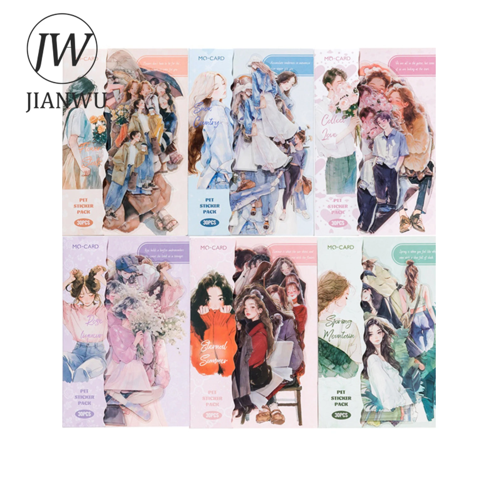 JIANWU Happy Live Series Literary Girl Character Material Collage PET Sticker Creative DIY Journal Scrapbooking Stationery